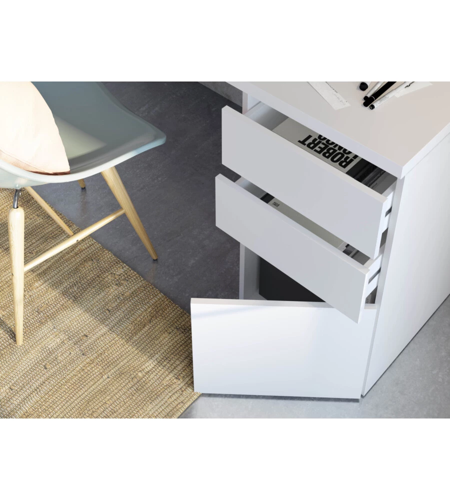 SCRIVANIA "STYLUS" BIANCO ARTICO 2 CASSETTI E 1 ANTA, 74X138X60 CM